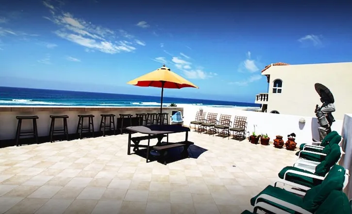 Historical photograph of the ocean-view terrace at Genesis Ibogaine Center in Rosarito